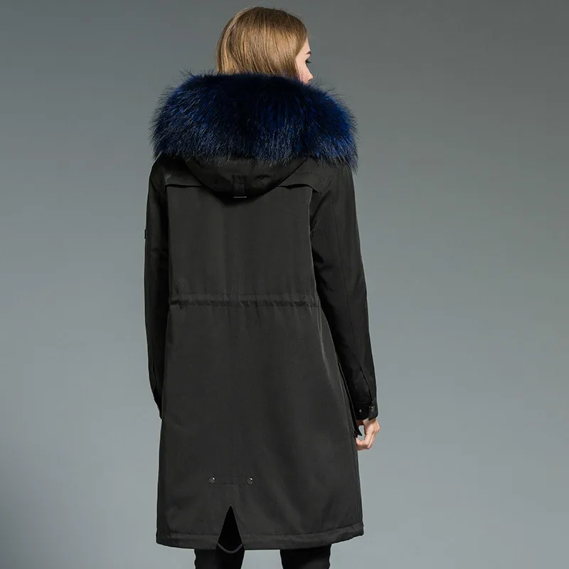 

Luxury Women's Coat Female Natural Rabbit Liner Parka Winter Jacket Women Raccoon Fur Collar Long Coats MY3499
