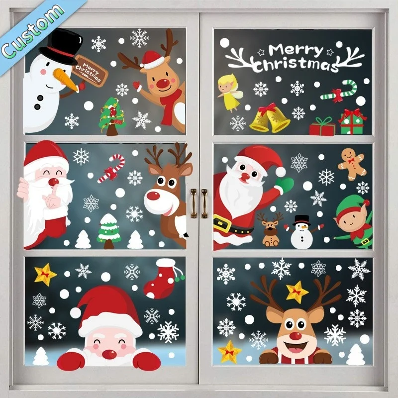 

1pcs Removable Christmas PVC Static Sticker Santa Elk Window Stickers Beautify Snowflake Wall Decals New Year Party Glass Paste