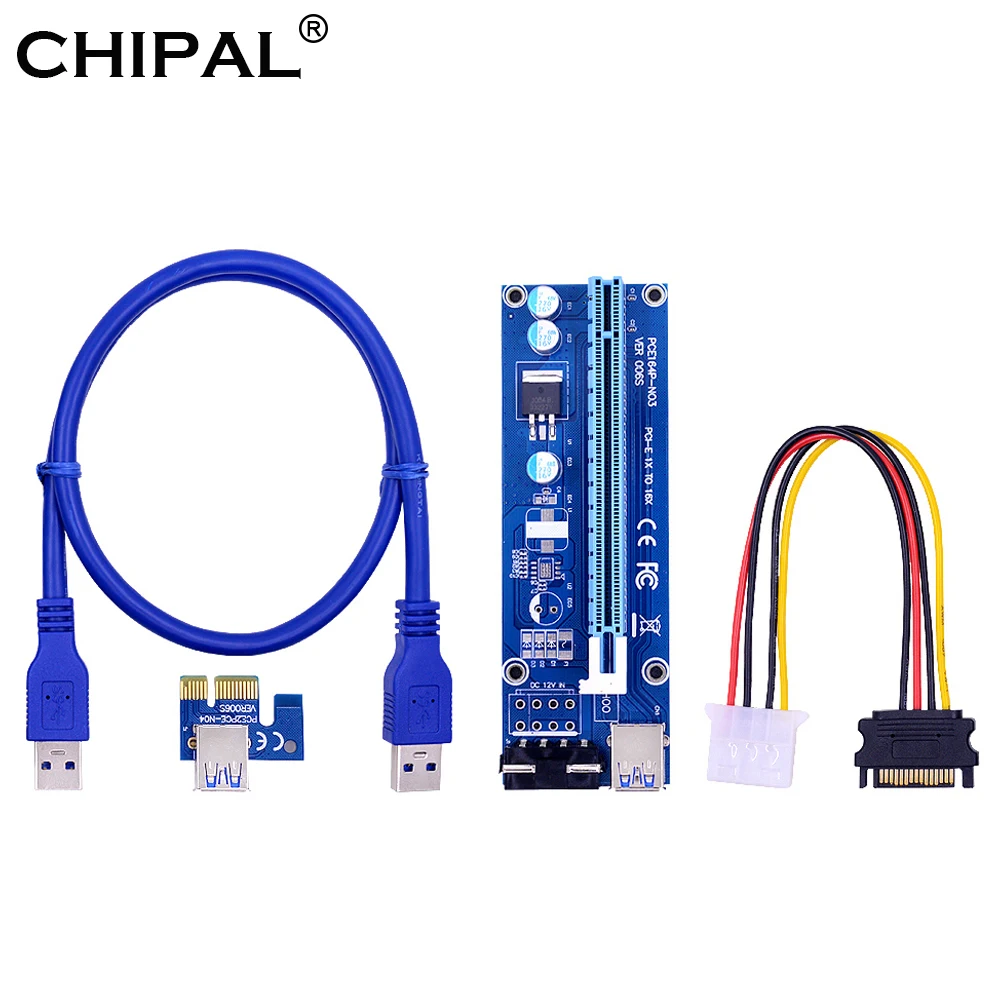 CHIPAL 10 шт. VER006 30 см/60 см/100 см PCI Экспресс Райзер карта 1X до 16X расширитель кабеля SATA к