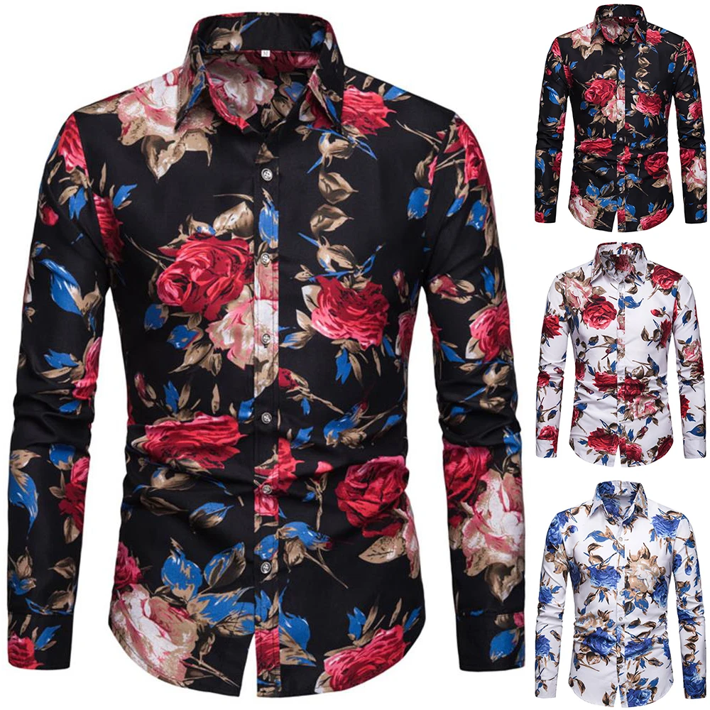 

Мужская блузка с цветочным принтом, с длинным рукавом