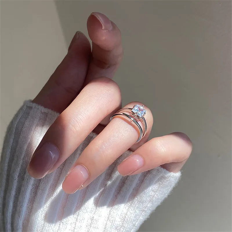

Real 925 Sterling Silver Double Layer Joint Ring Women Little Finger Jewelry Woman Rings 2021 Trend Cubic Zirconia Accessories