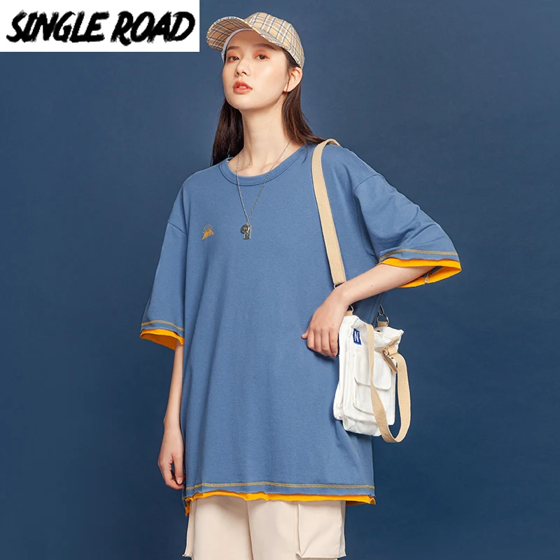 SingleRoad женская футболка 2020 панк однотонный хлопок хип хоп Харадзюку Японская