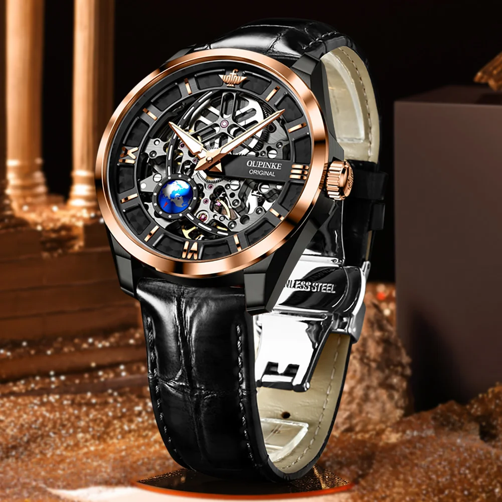 

Men Watch Automatic Mechanical Wristwatch luxury top brand luminous hands Hollowed design Waterproof Fashion Male clock