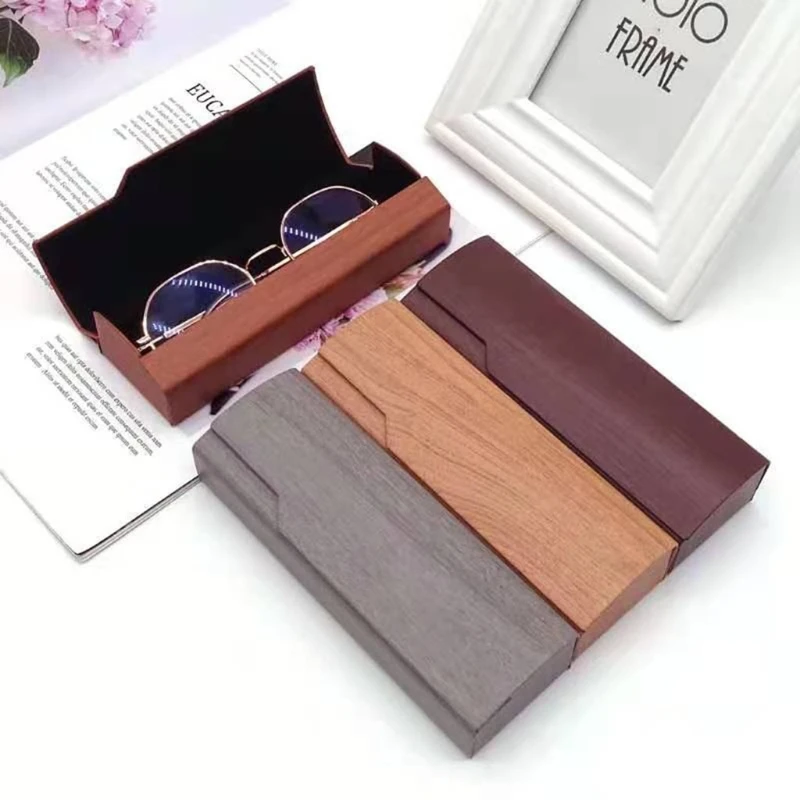 

Concise Hard Shell Eyeglasses Case Plated Metal Wood Grain Sunglasses Case J78E