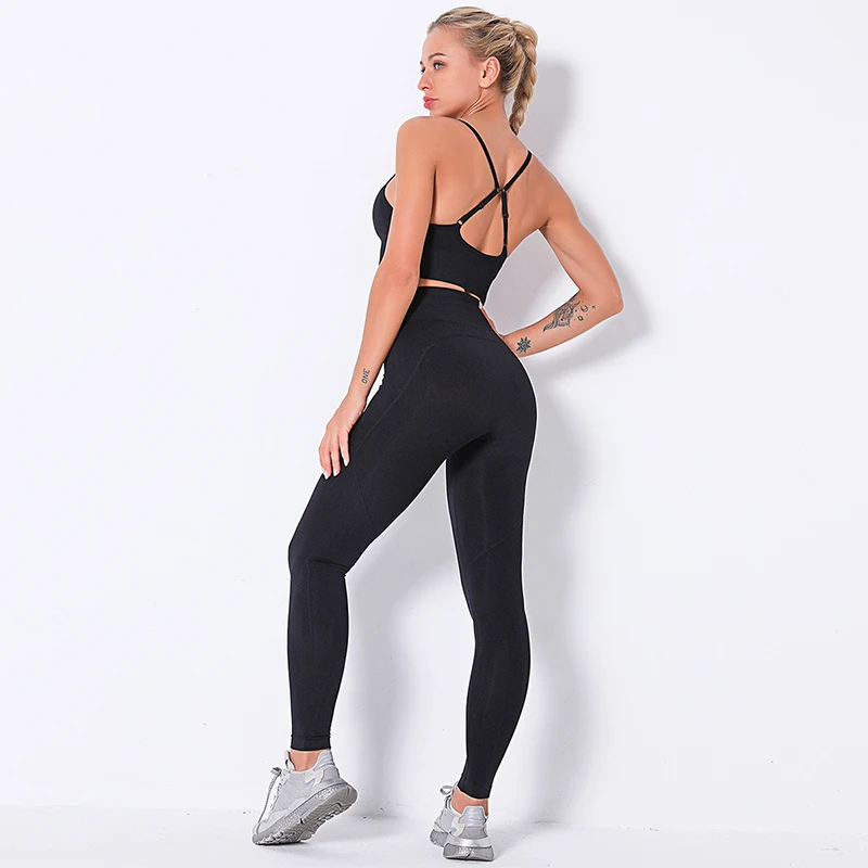 

YOSOEY Women Seamless Yoga Set Gym Fitness Sports Suits Yoga Sportswear High Waist Running Leggings Workout Pants+Bras Crop Tops