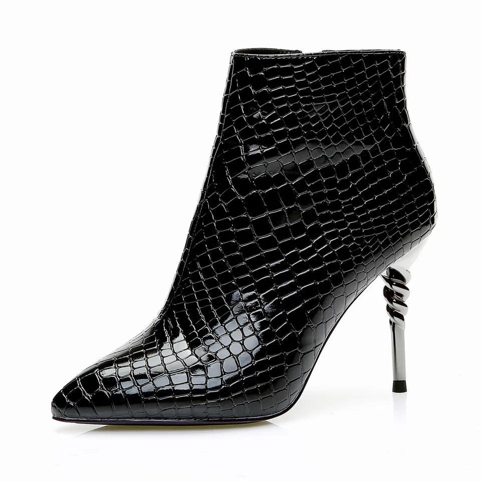 

High heel Boots 2019 Winter Side Short Boots Fine heel Sharp Patent Leather Woman Boots
