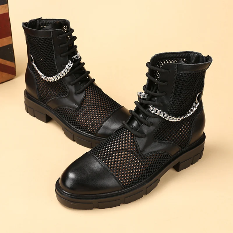 Мужские летние сандалии-гладиаторы с металлической цепочкой дышащие сандалии