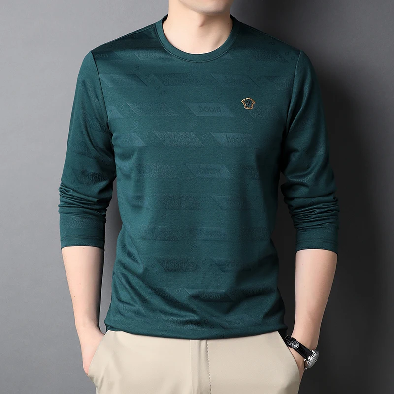 

Мужская хлопковая рубашка-поло с длинным рукавом, однотонная