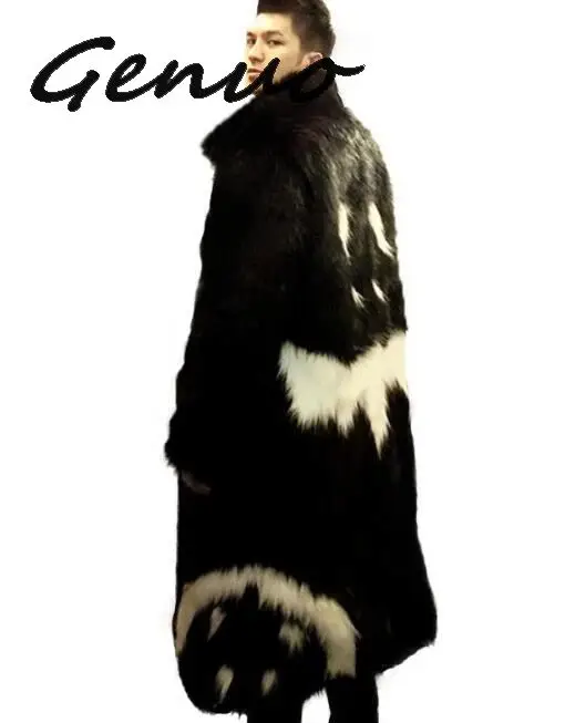 Мужская длинная куртка из искусственного меха черная ветровка в стиле белого