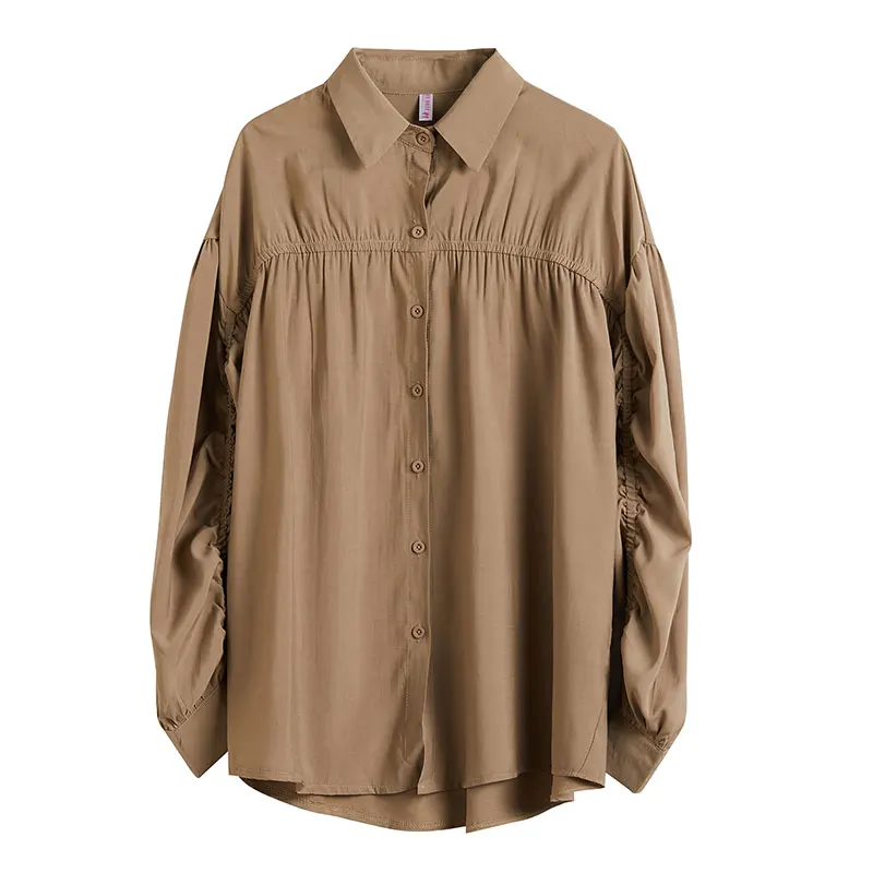 

BIG SIZE Spring Autumn Women Fashion Elegant Solid Color Drapped Tops Female Ladies Plus Large Loose Cotton Blouse Shirt Blusas