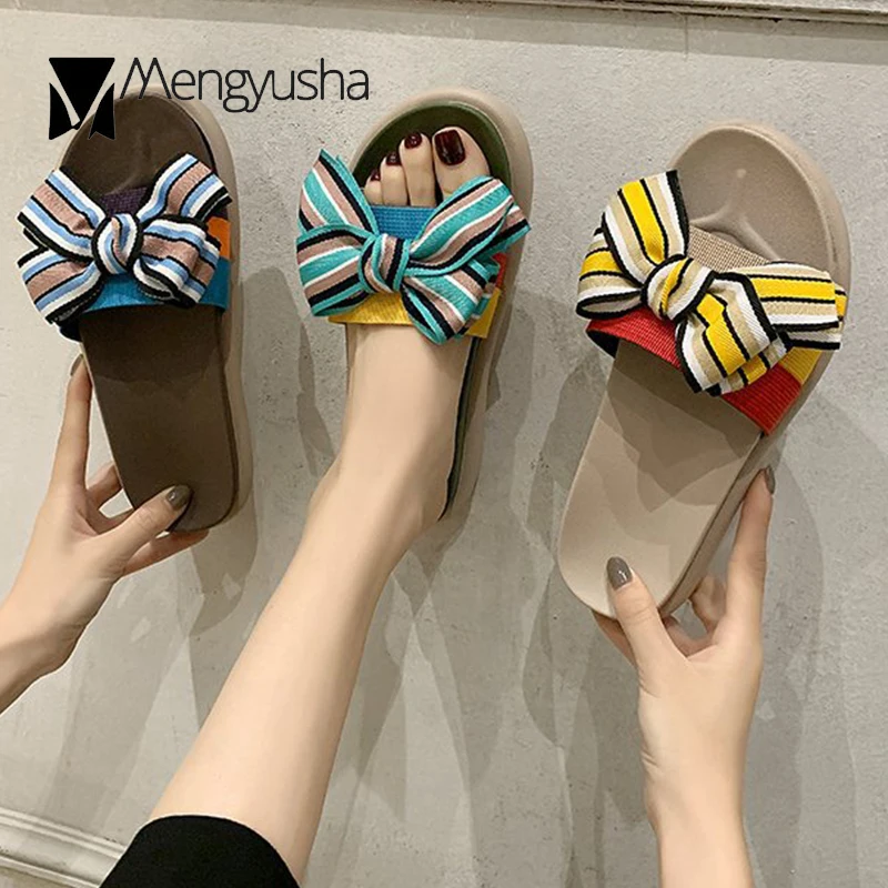 Смешанные Цвет из плотной ткани с бантиком-бабочкой на платформе Женские