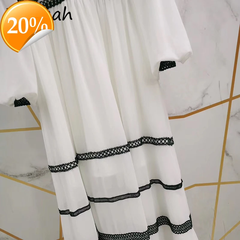 

Women Spring Fashion Track Party Long dress Lateral sleeve Tip hollow embroidery Ladies A-line Vestidos