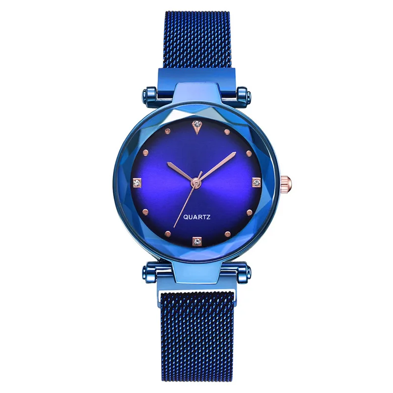Blue Женские часы-браслет креативные наручные часы Звездное небо магнитные наручные часы со стразами relogio feminino montre femme - Цвет: Blue