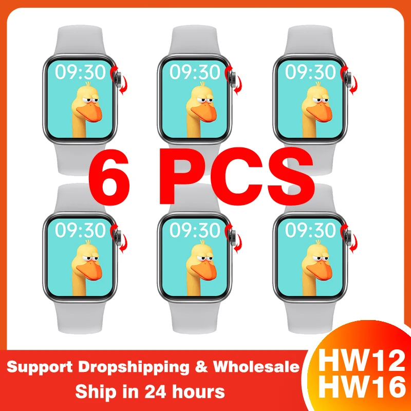 

6 PCS HW12 HW16 Smart Watch 2020 2021 Bluetooth Call ECG Stopwatch 44MM 40MM Women Men with Password Split Screen PK IWO 13 W37