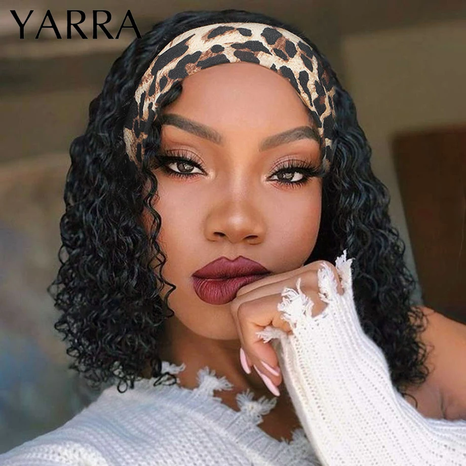 

Peruvian Kinky Curly Headband Wig Human Hair 10-14 Inch Short Wigs for Black Women New for Summer Easy to Go 150% Yarra Hair