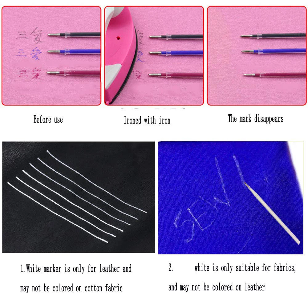10Pcs Heat Erasable Refill Pens High Temperature Disappearing Fabric Marker Pen for Patchwork Fabric PU Leather Mark Sewing Tool