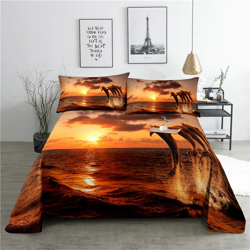 

Dolphin 0.9/1.2/1.5/1.8/2.0m Digital Printing Polyester Bed Flat Sheet With Pillowcase Print Bedding Set