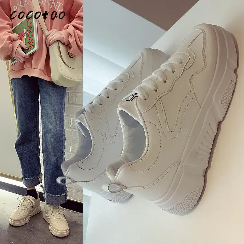 Женские кроссовки в Корейском стиле летние белые на толстой подошве с юбкой