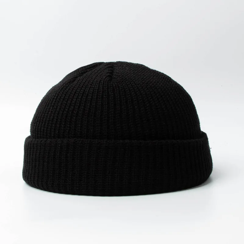 

Knitted Beanie Hat Men Skullcap Women Winter Warmer Retro Brimless Baggy Melon Cap Black Cuff Docker Beanies Hats For Men 2020