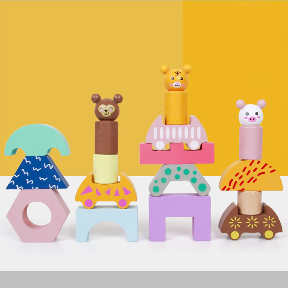 Деревянные строительные блоки цветные детские игрушки ранняя развивающая