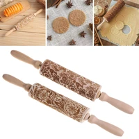 christmas deer wooden rolling pin embossing baking cookies noodle biscuit fondant cake dough patterned roller snowflake