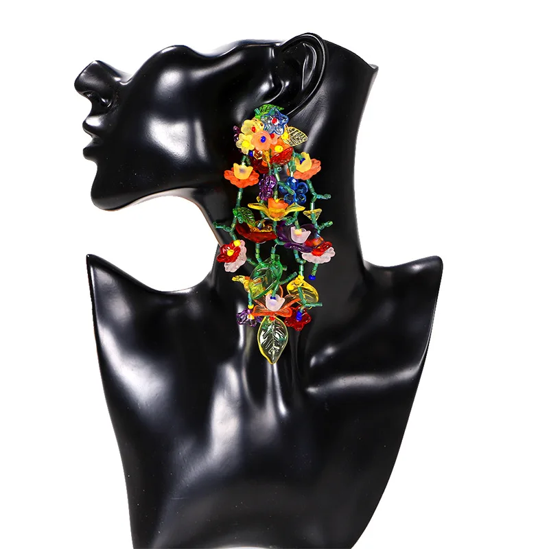 

MIREINA Colorful Beaded Flower Earrings Tiny Leaves Balls Yellow Green Blue Flour Trendy Special Woman Jewelry