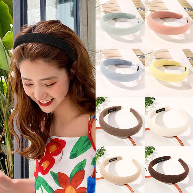 

Female Colorful Bezel Padded Headband Korean Style Cotton Blends Headband Solid Color Thick Hair Hoop Popular Hair Accessories