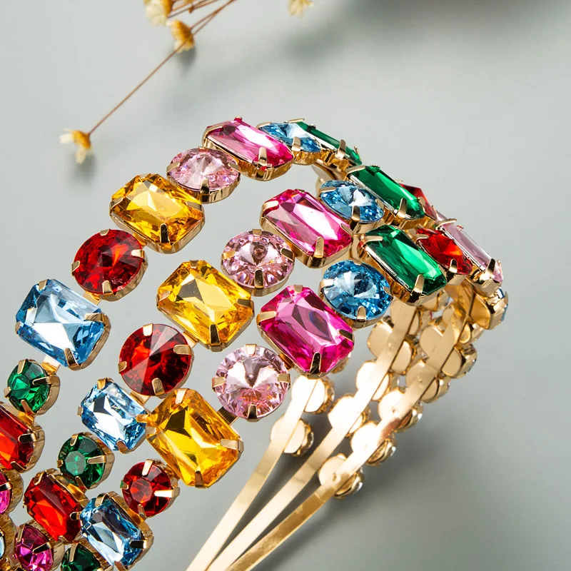 Ободок для волос трехрядный Женский роскошный обруч с супер мигающим стеклом из