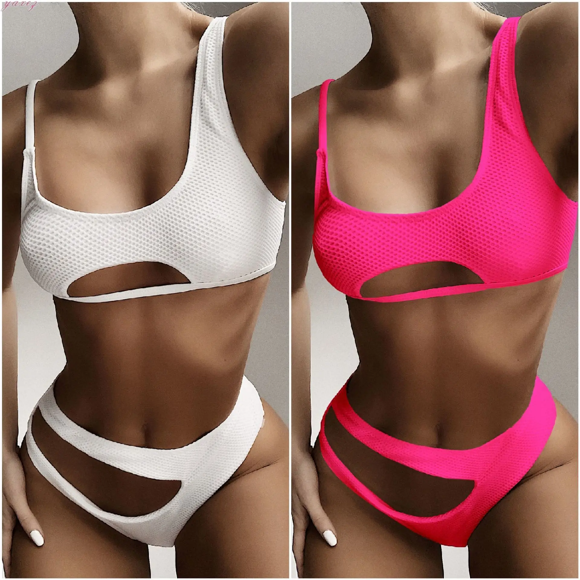 

Split Grid Irregular Hollow Sexy Bikini Set Bathing Suits Woman 2020 2 Piece Swimsuit Swimwear Women Push Up Bikinis Swim Beach