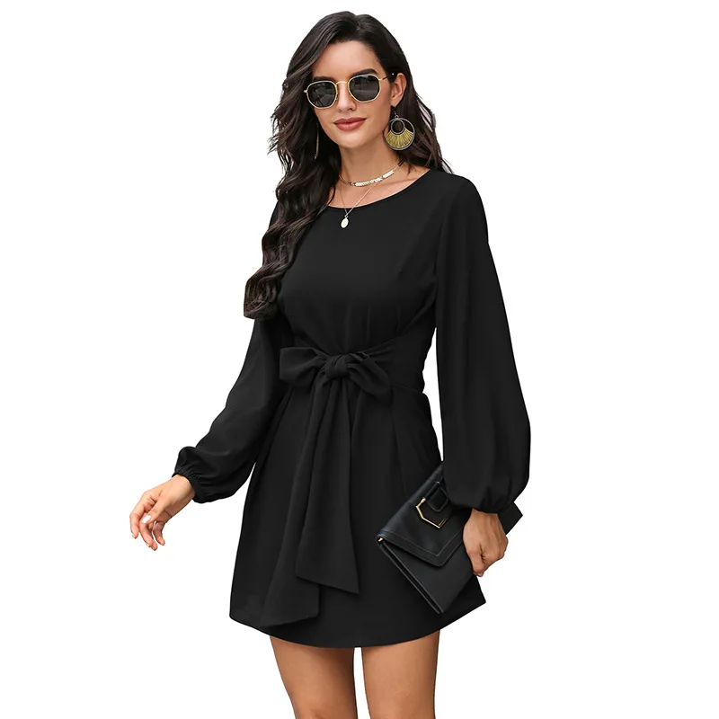 

2021 Sexy Lace Up Woman Dress Autumn New Casual Flare Long Sleeve Loose Solid Color Party Dresses for Women Streetwear Vestidos