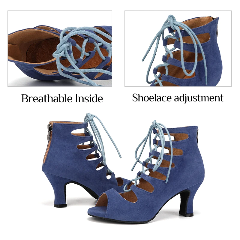 DKZSYIM Latin Dance Boots High Top Women Ballroom Dance Shoes Soft Soles Ladies Tango/Salsa Dancing Shoes High Heels 5-8 CM