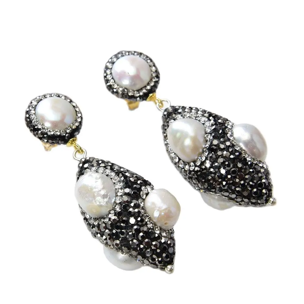 

GG Jewelry 2" Natural White Pearl CZ Earrings-CZ Stud