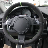 shining wheat black suede green marker car steering wheel cover for porsche cayenne panamera 2010 2011