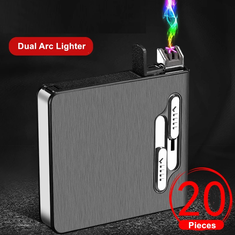 

20/10Pcs Capacity Cigarette Box with USB Electric Lighter Waterproof Cigarette Holder Rechargeable Electronic Gadgets For Men