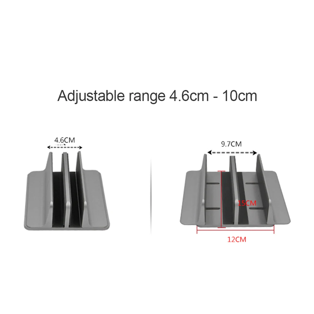 

Aluminum alloy vertical notebook support bracket adjustable double slot desktop tablet notebook support bracket(Grey)