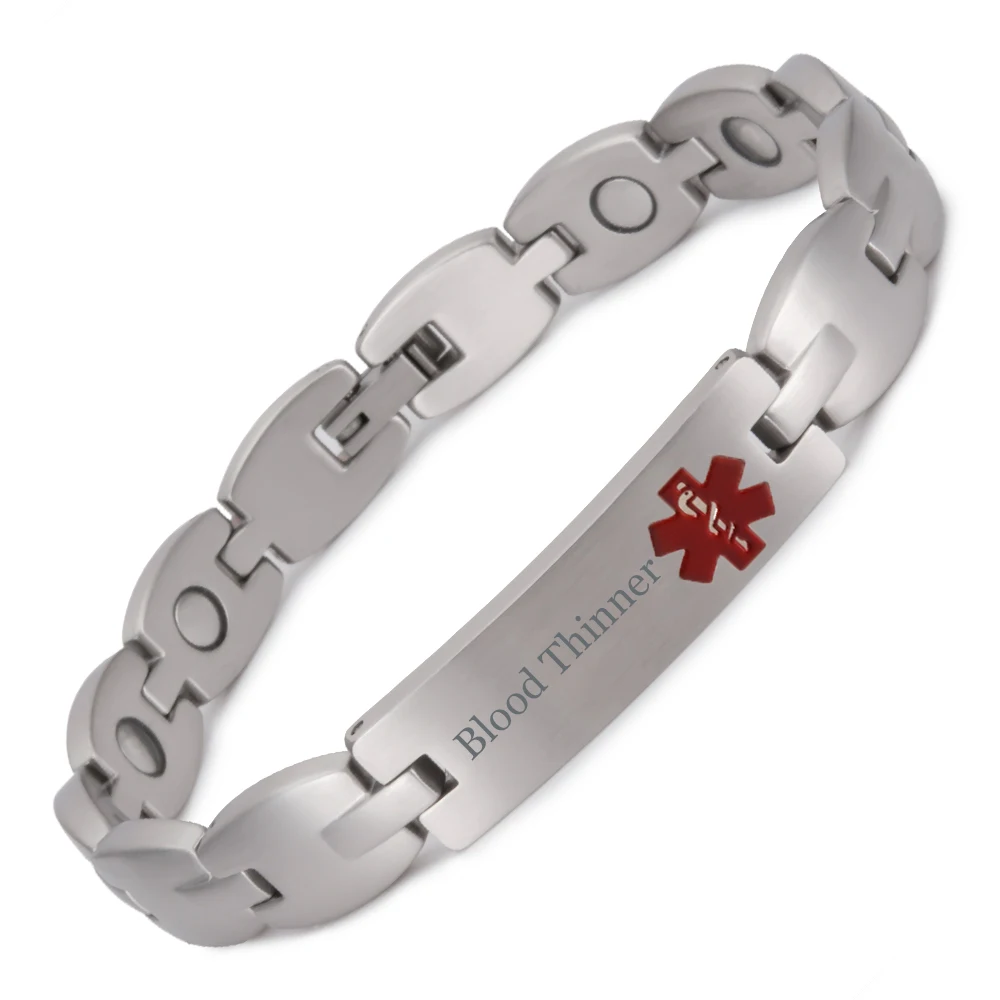 Магнитный медицинский браслет из нержавеющей стали с оповещением для мужчин