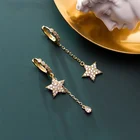 925 пробы серебро изысканные для женщин не вызывающие аллергию серьги в виде колец, циркон Звезда капли воды асимметричные серьги для Для женщин S-E1089