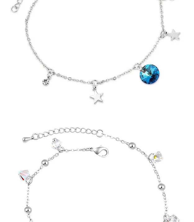 Блестящий Кристалл от Swarovski сердце Шарм Браслеты для женщин Серебряный цвет цепи браслеты и браслеты Pulseira свадебный подарок