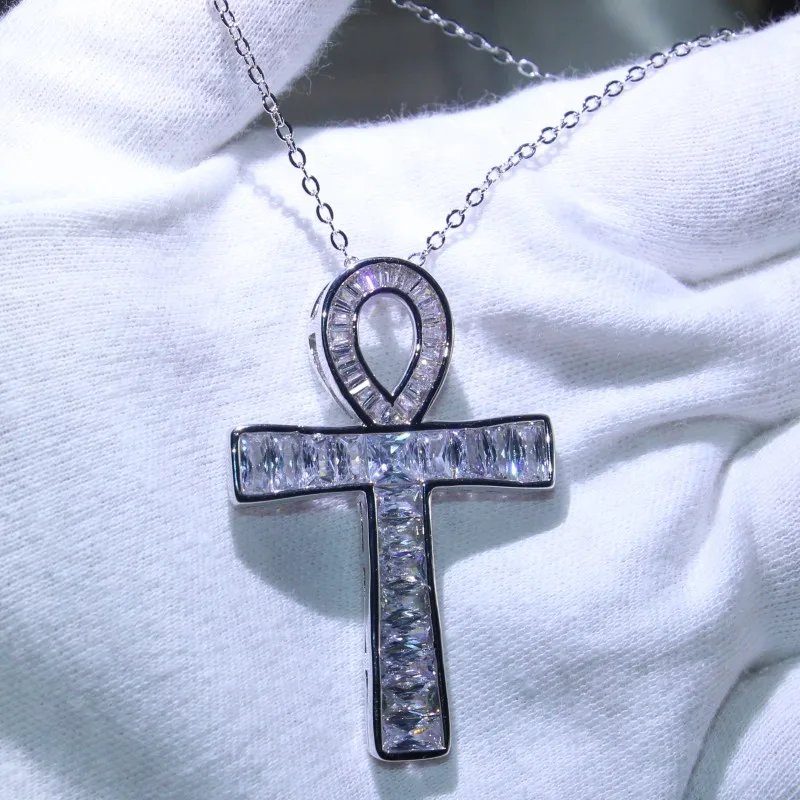 Женский кулон с крестом из серебра 925 пробы фианитом|Подвески| |