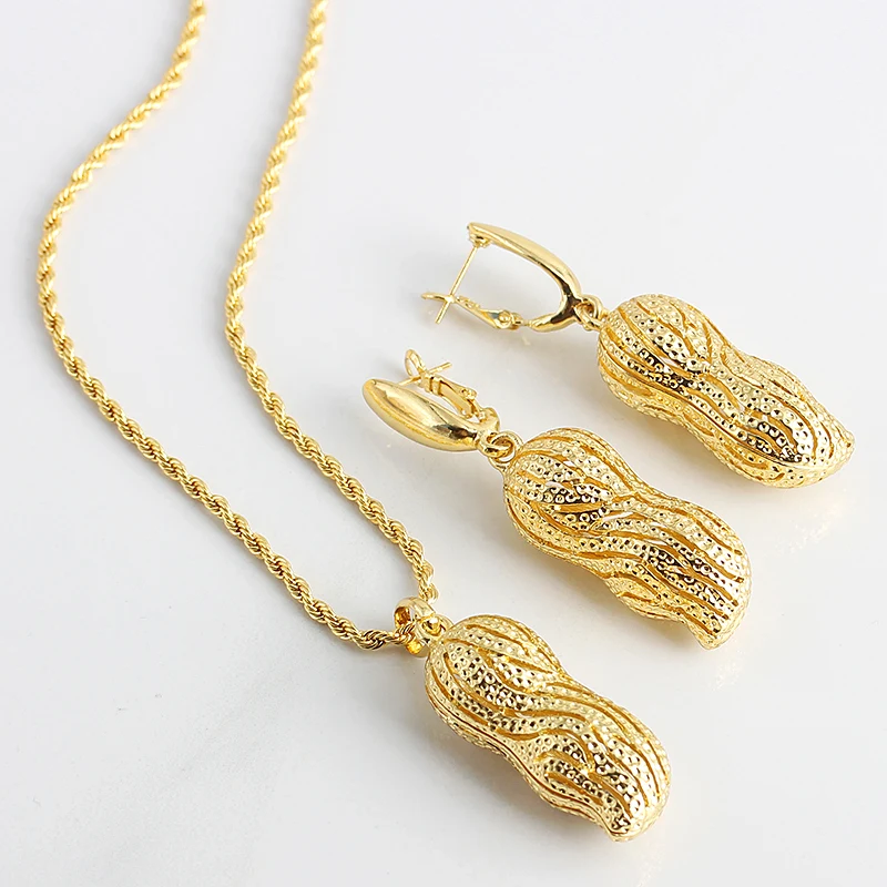 

High Quality African Jewelry Sets For Women Peanut shape Earrings Necklace Pendant Sets Jewelry For Wedding Party Gift