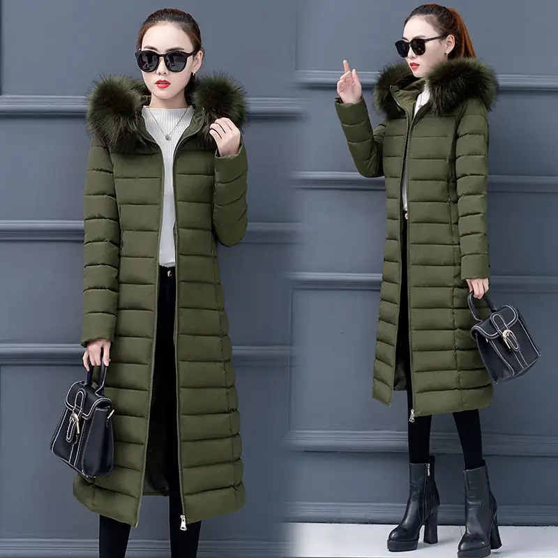 

women winter bubble coats long padded clothes fur hood pink jacket puffer warm thick winter slim parkas over knee zipper