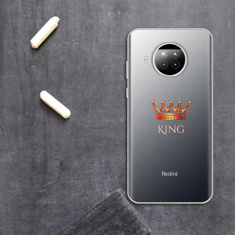 

Cartoon King Queen Crown Letter Phone Case Transparent for Xiaomi Redmi note 10 t 8 9 pro lite 11