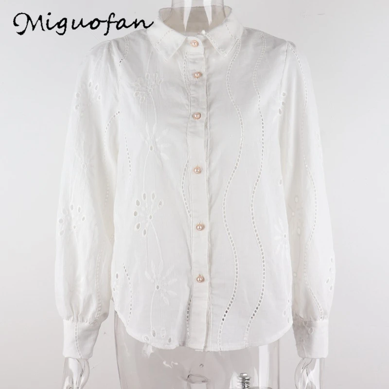 Miguofan белая блузка рубашки с жемчужными пуговицами Офисная Женская женская