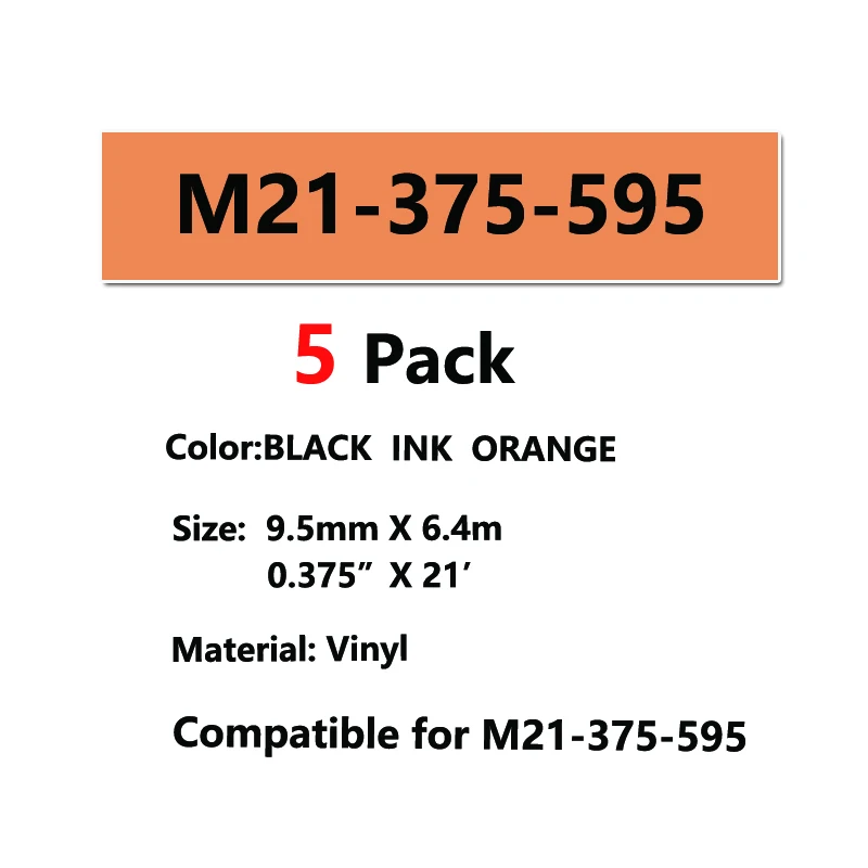 

5Pack Bmp21 M21-375-595 Label Tape Black On White vinyl film Compatible for BMP21 Plus ID PAL LABPAL Label Maker BMP21 LAB