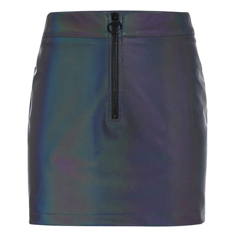 2020 Осенняя женская новая сексуальная тонкая Светоотражающая юбка на молнии