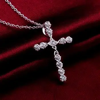 

Fashion cross shape zircon silver necklace N668 LKNSPCN668
