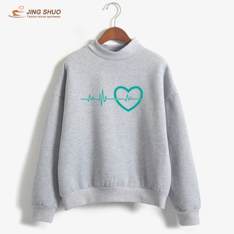 Gray Heartbeat Love Print Осенняя толстовка женская новая модная флисовая Утепленная зимняя Толстовка дропшиппинг Превосходное качество забавная - Цвет: Gray
