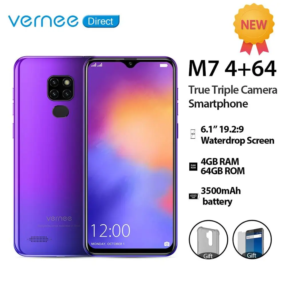 Смартфон Vernee M7 4 + 64 ГБ три камеры 6 1 дюйма Face ID 4G LTE две SIM карты Android 9 0|Смартфоны| |