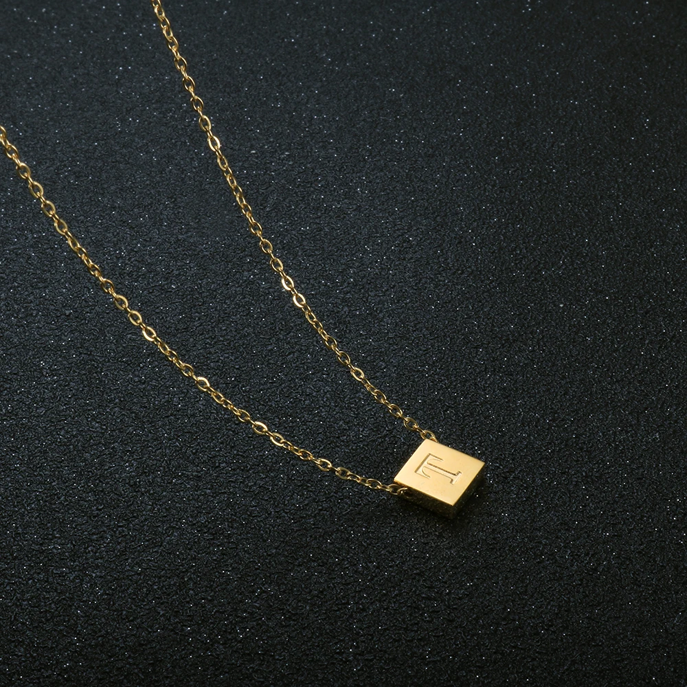 

Initial A-Z Letter Necklace Women Square Charm Pendant Necklace For Stainless Steel Fashion Necklace Jewelry