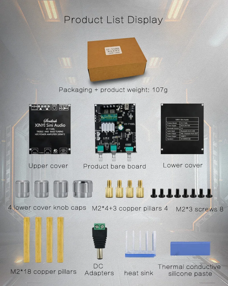 XY-T100L Bluetooth 5.0 stereo digital power amplifier board module with front bass adjustment 100W | Инструменты